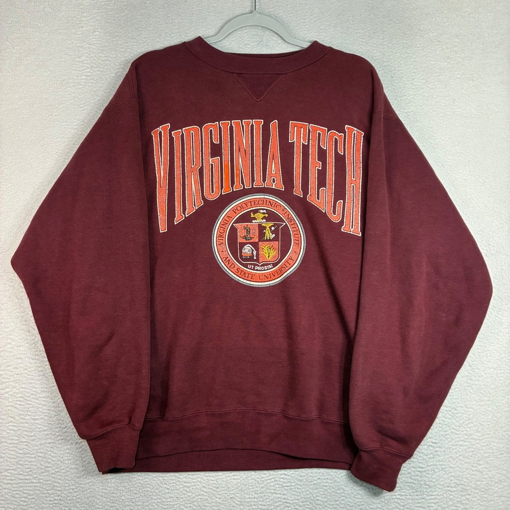 Y2K Virginia Tech Crewneck Sweatshirt Men L Maroon Pullover Galt Sand Vintage